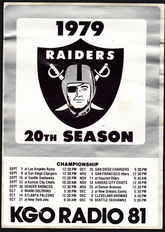 Oakland Raiders 1979 Schedule KGO Radio Promo Sticker