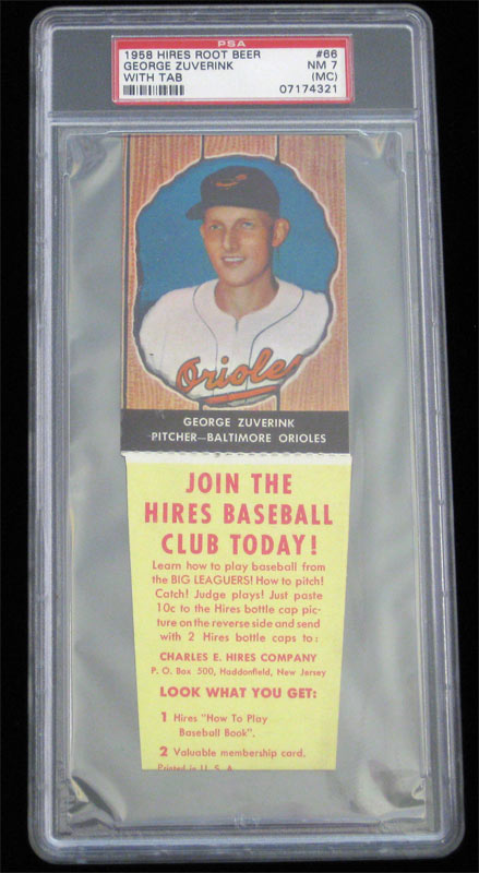 1958 Hires Root Beer George Zuverink with Tab Graded Baseball Card
