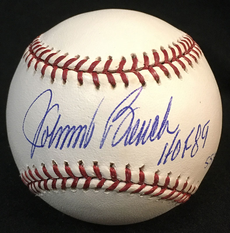 Johnny Bench HOF 89 Fleer Legacy 55/58 Autographed Baseball