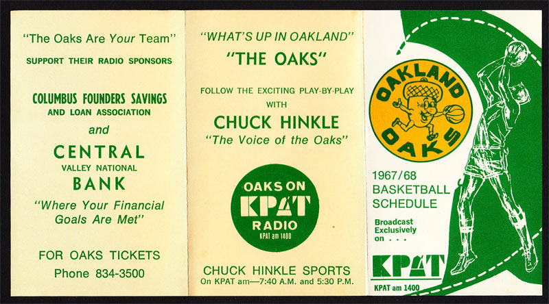 Oakland Oaks 1967/68 ABA Basketball Pocket Schedule