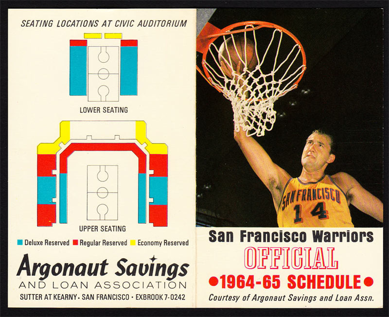 San Francisco Warriors 1964-65 Pocket Schedule Basketball Pocket Schedule