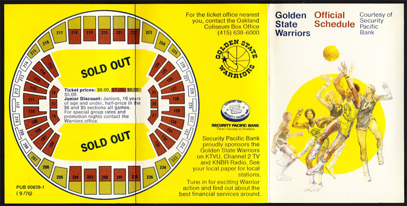 Golden State Warriors 1976/77 NBA Basketball Pocket Schedule