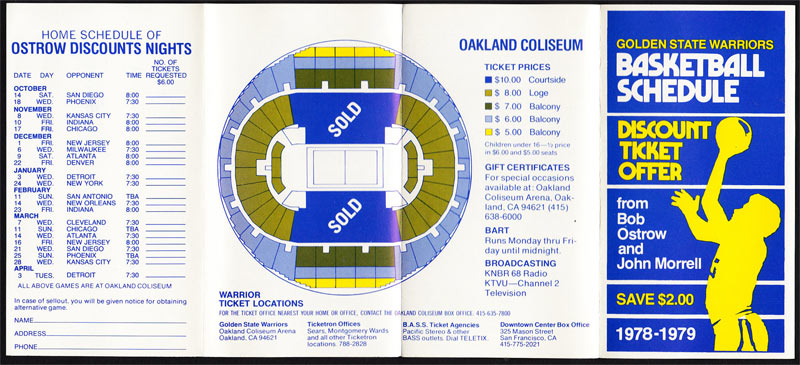 Golden State Warriors 1978/79 NBA Oakland Basketball Pocket Schedule