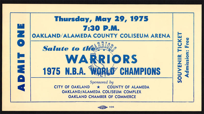 Golden State Warriors 5/29/1975 NBA Champions Souvenir Ticket Oakland Basketball Ticket