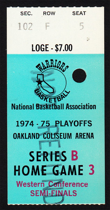 Golden State Warriors 1975 NBA Playoff Ticket VTG Oakland - Rick Barry Basketball Ticket