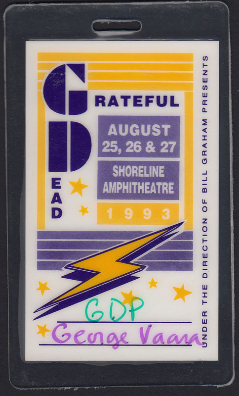 Grateful Dead August 1993 Shoreline Crew Pass Laminate