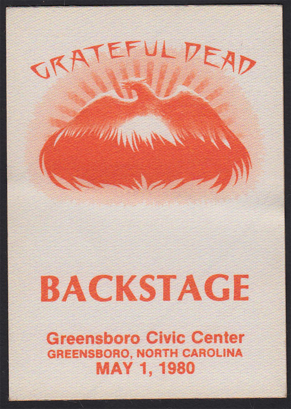 Grateful Dead 5/1/1980 Greensboro NC Backstage Pass