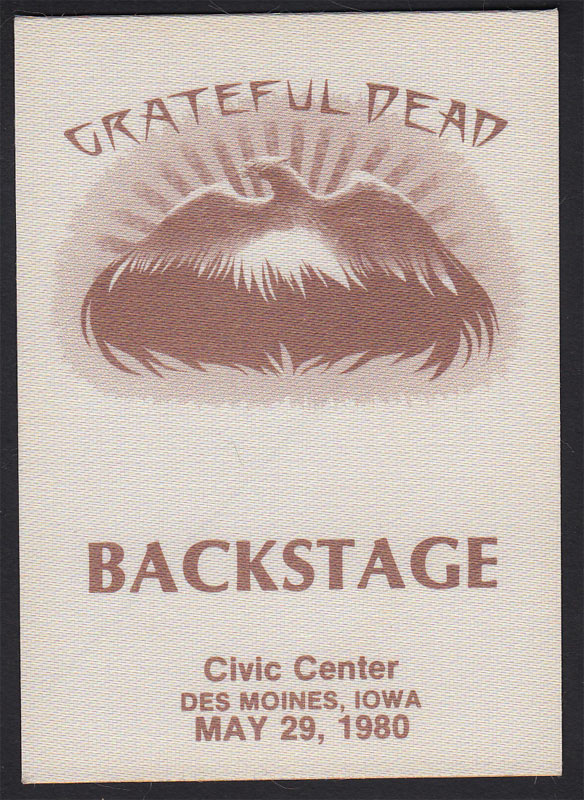Grateful Dead 5/29/1980 Des Moines IA Backstage Pass