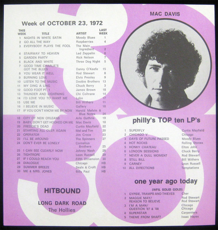 WFIL Top 30 October 23 1972 Radio Survey