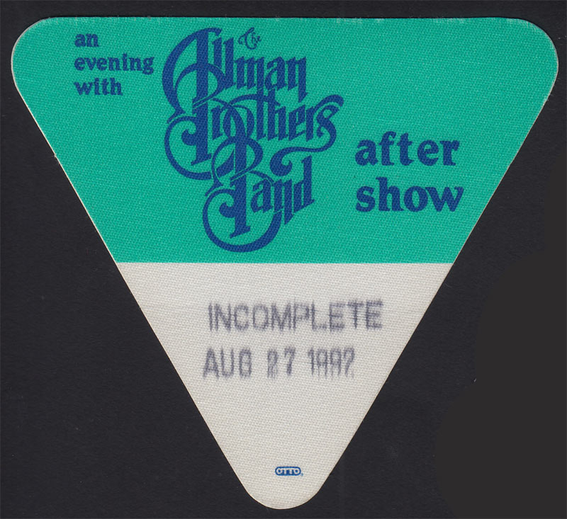 Allman Brothers Band Backstage Pass