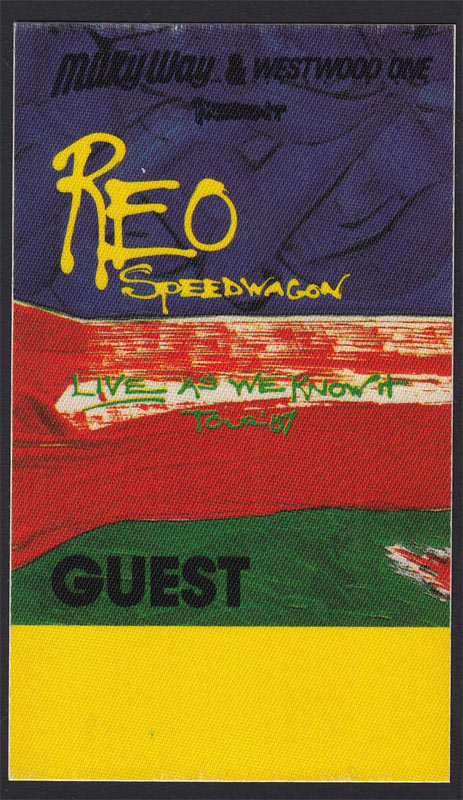 REO Speedwagon Live As We Know It Tour 1987 Guest Backstage Pass