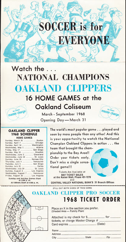 Oakland Clippers 1968 Ticket Order Form and Pocket Soccer Schedule
