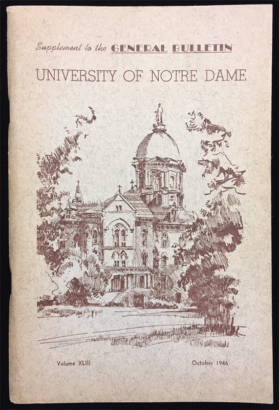 University of Notre Dame Supplement to General Bulletin Oct 1946 College Football Program