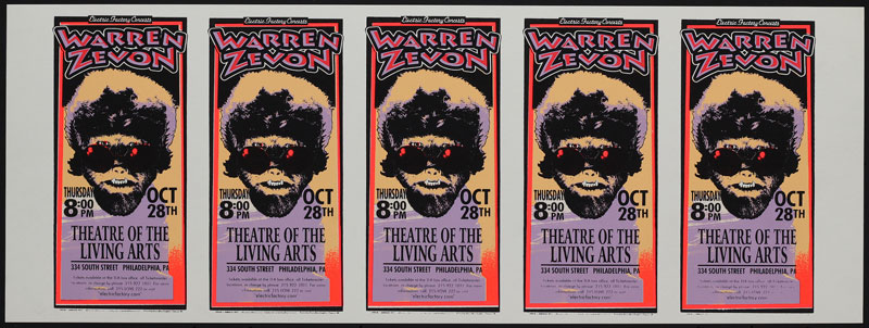 Mark Arminski Warren Zevon Uncut Handbill Sheet