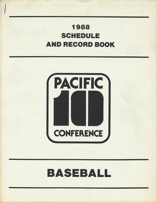 1988 Pacific-10 College Record Book Baseball Media Guide