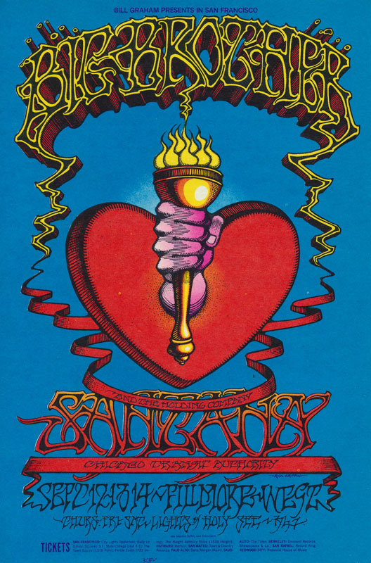 BG #136 1968 Santana Fillmore postcard - ad back Rick Griffin Heart and  Torch BG136 BG-136