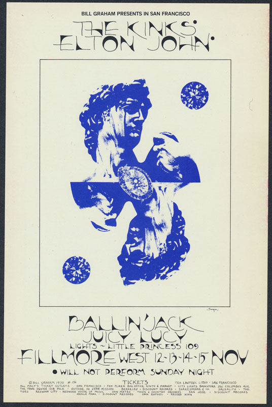 BG # 256 Kinks Fillmore postcard - ad back BG256