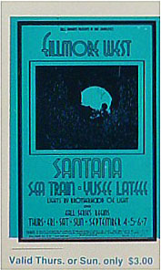 BG # 190 Santana Fillmore Thursday - Sunday ticket BG190
