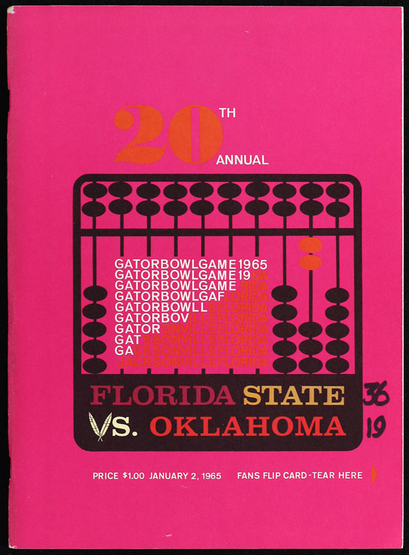 1965 20th Annual Gator Bowl Florida State vs Oklahoma College Football Program