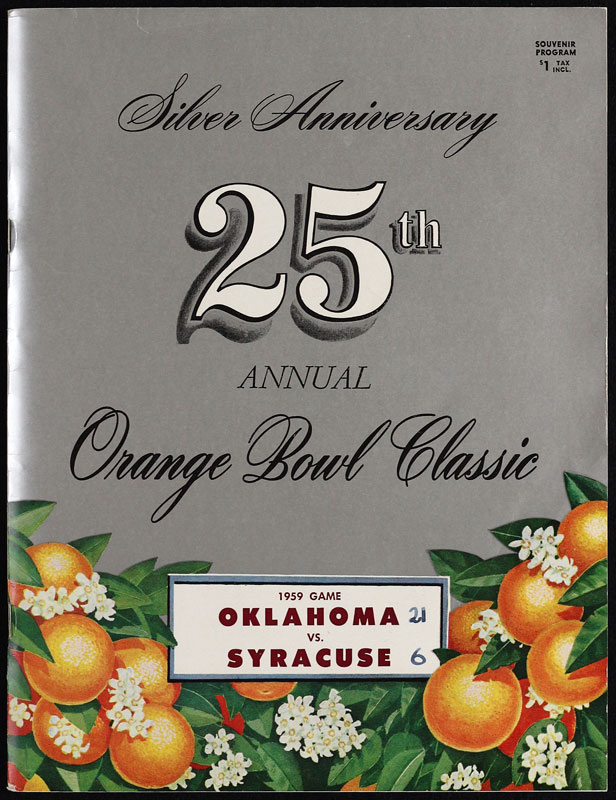 1959 25th Annual Orange Bowl Oklahoma vs Syracuse College Football Program