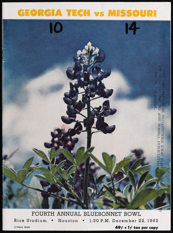 1962 4th Annual Bluebonnet Bowl Georgia Tech vs Missouri College Football Program