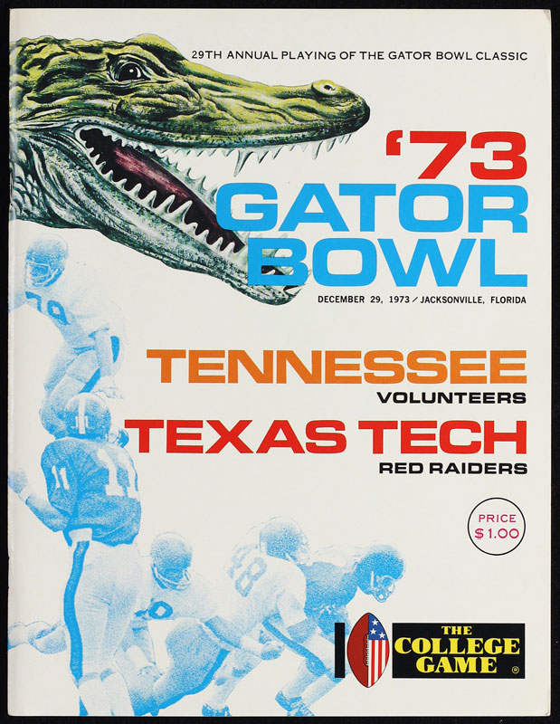 1973 29th Annual Gator Bowl Tennessee vs Texas Tech College Football Program