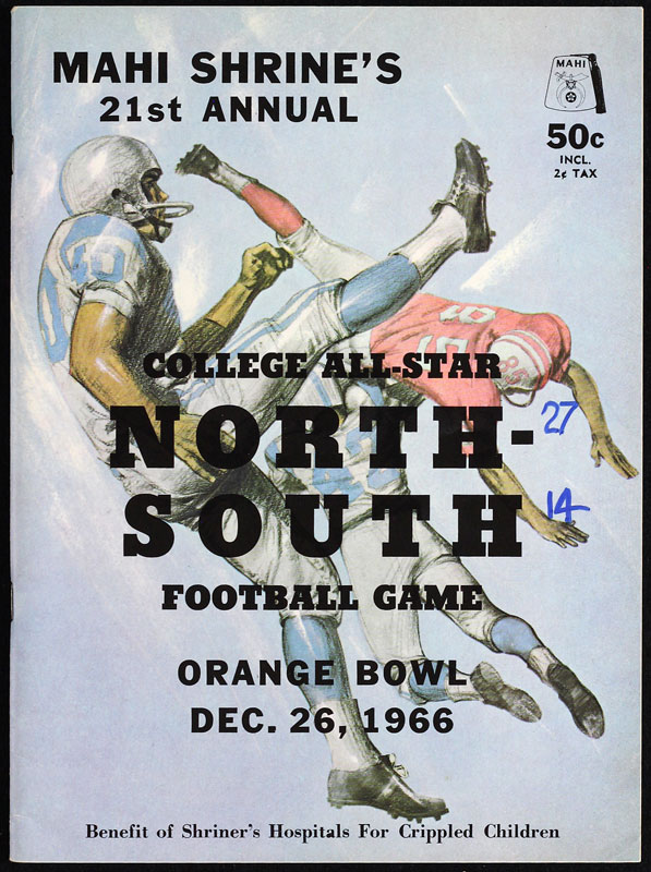 1966 21st Annual Mahi Shrine North-South All-Star Game College Football Program