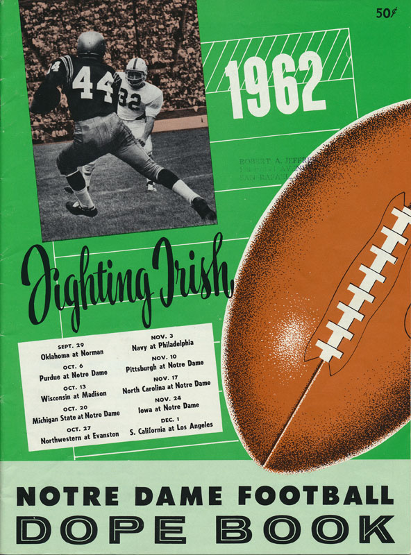 1962 Notre Dame Dope Book Football Yearbook
