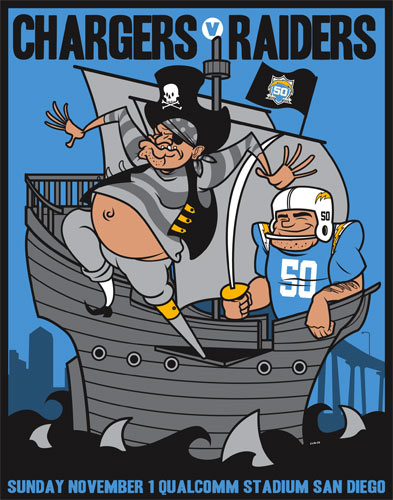 Scrojo Chargers vs Raiders AFL 50th Anniversary Poster