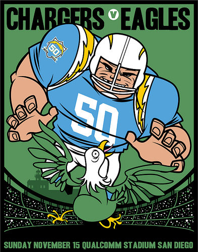 Scrojo Chargers vs Eagles AFL 50th Anniversary Poster
