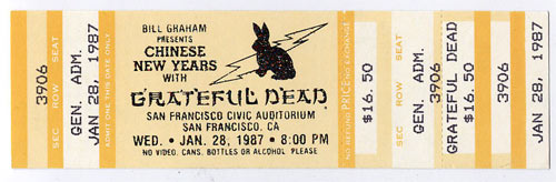 Grateful Dead Chinese New Year 1987 Ticket