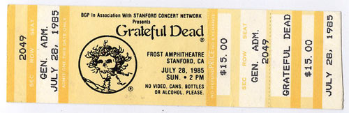 Grateful Dead 1985 Stanford Yellow Ticket