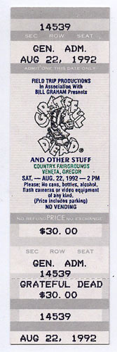 Grateful Dead 1992 Veneta Ticket