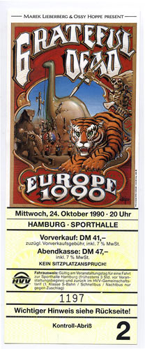 Rick Griffin Grateful Dead Europe 1990 Hamburg Ticket