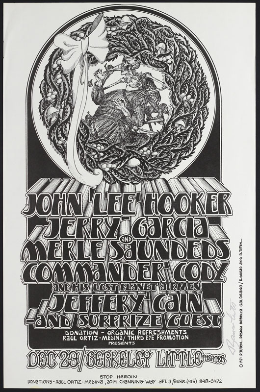 Randy Tuten Jerry Garcia John Lee Hooker Stop Heroin Benefit Poster - signed