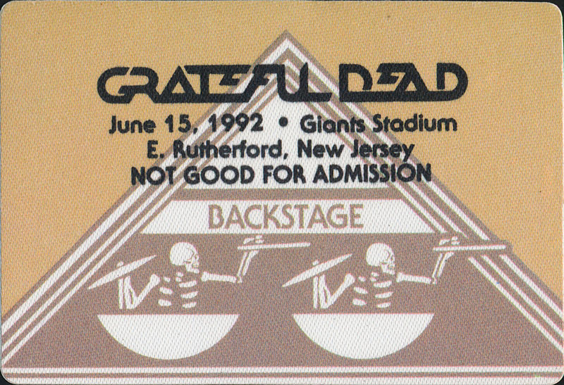 Grateful Dead 6/15/1992 NY Giants Stadium Backstage Pass