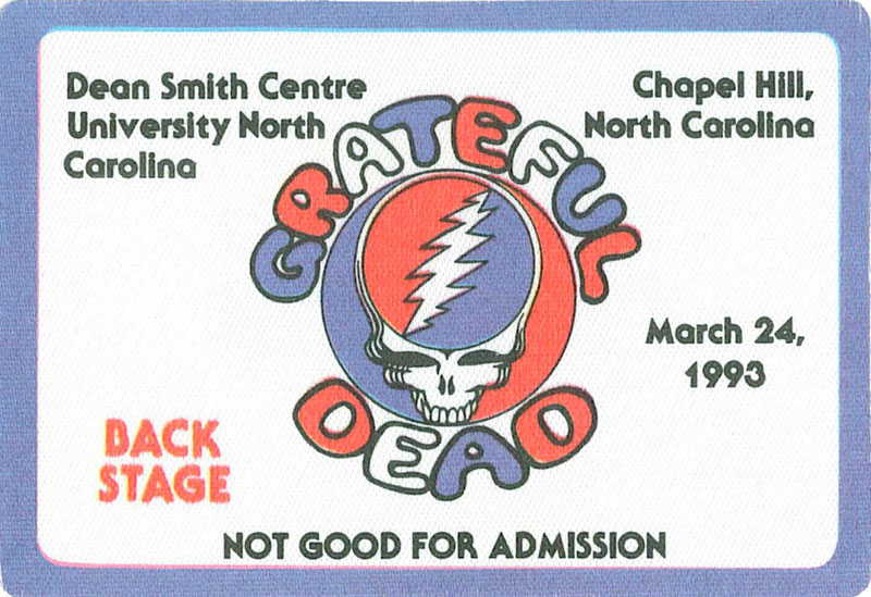 Grateful Dead 3/24/1993 Chapel Hill NC Backstage Pass