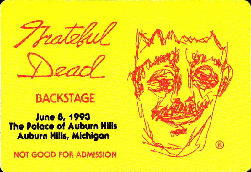 Bill Kreutzmann Grateful Dead 6/8/1993 Auburn Hills MI Backstage Pass
