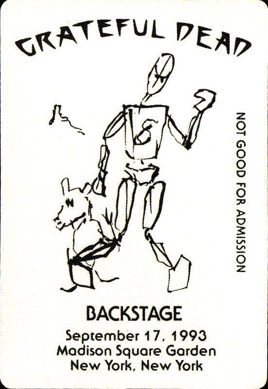 Garcia Grateful Dead 9/17/1993 New York City Backstage Pass