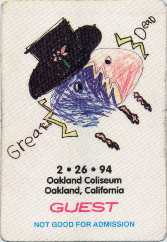 Jerry Garcia Grateful Dead 2/26/1994 Oakland Backstage Pass