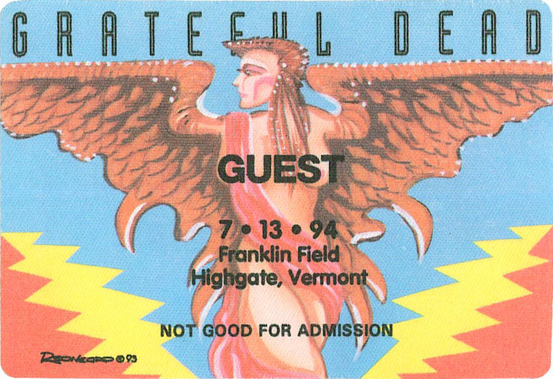Grateful Dead 7/13/1994 Highgate VT Backstage Pass