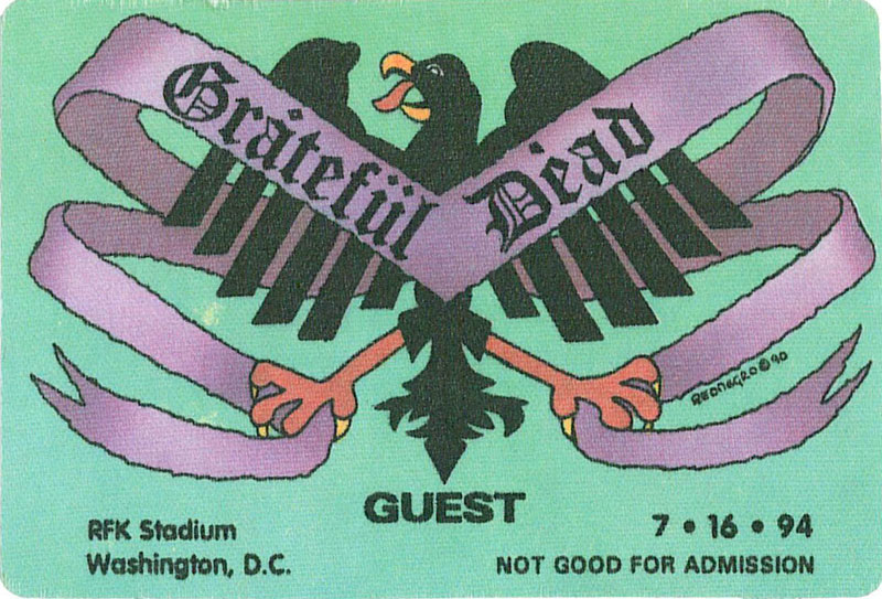 Reonegro Grateful Dead 7/16/1994 Washington DC Backstage Pass