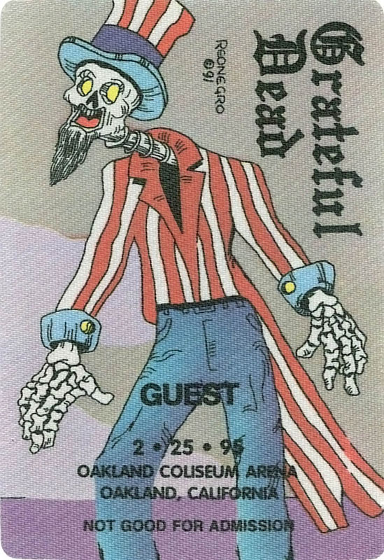 Reonegro Grateful Dead 2/25/1995 Oakland Backstage Pass