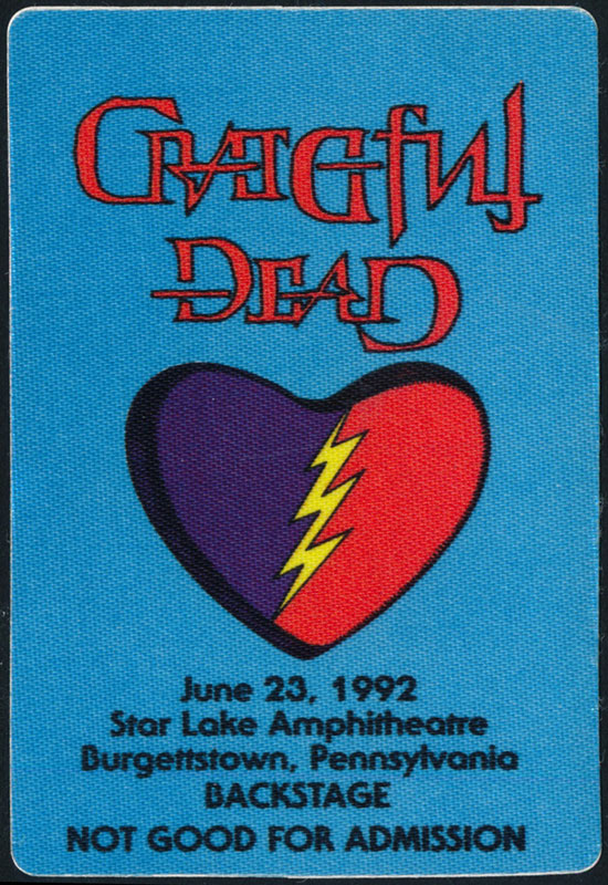 Grateful Dead 6/23/1992 Burgettstown PA Backstage Pass