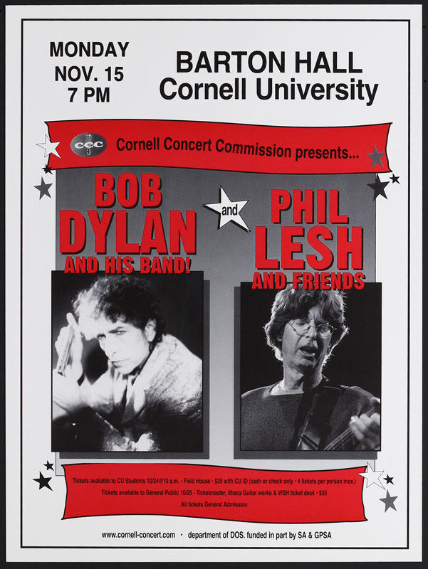 Scarce Bob Dylan & Phil Lesh Cornell Poster