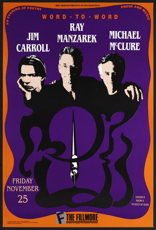 Word-To-Word - Jim Carroll - Ray Manzarek - Michael McClure 1988 Fillmore F64 Poster