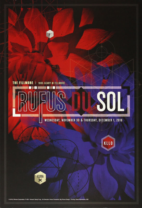 Rufus Du Sol 2016 Fillmore F1450 Poster