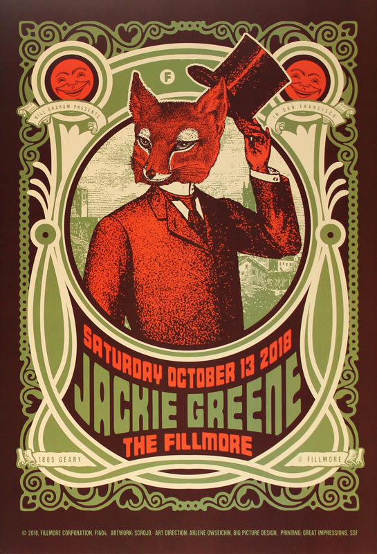 Jackie Greene 2018 Fillmore F1604 Poster