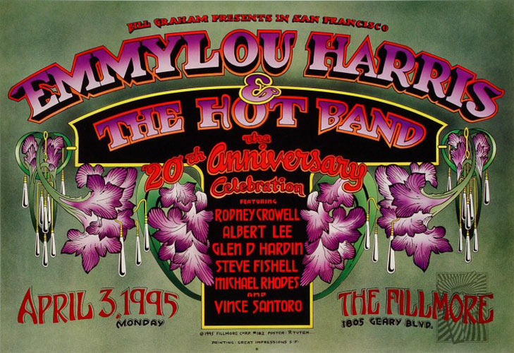 Emmylou Harris And The Hot Band 1995 Fillmore F182 Poster - signed