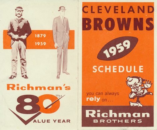 Cleveland Browns 1959 Pocket Football Schedule
